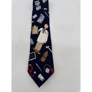 Save the Children Navy Blue Cassandra My Favorite Doctor Silk Necktie Tie
